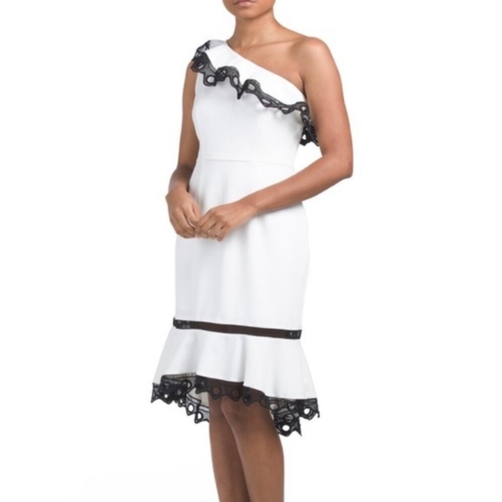 Nanette Lepore White One Shoulder Black Lace Dress - Picture 1 of 11